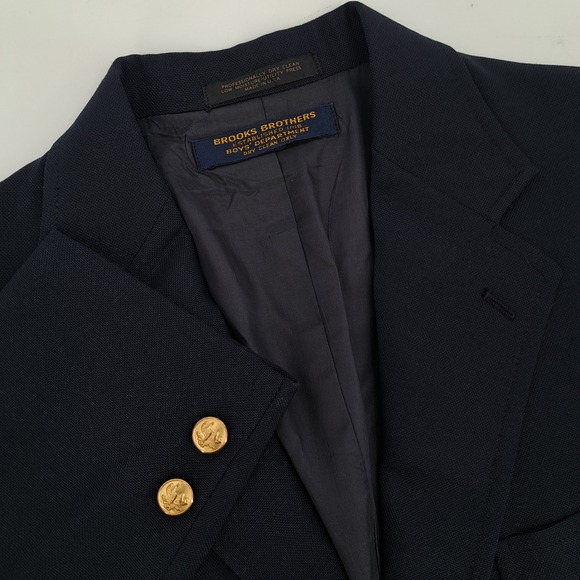 Brooks Brothers Boys 18R Navy Blue Blazer Gold Buttons School Uniform Sport Coat - Picture 1 of 11